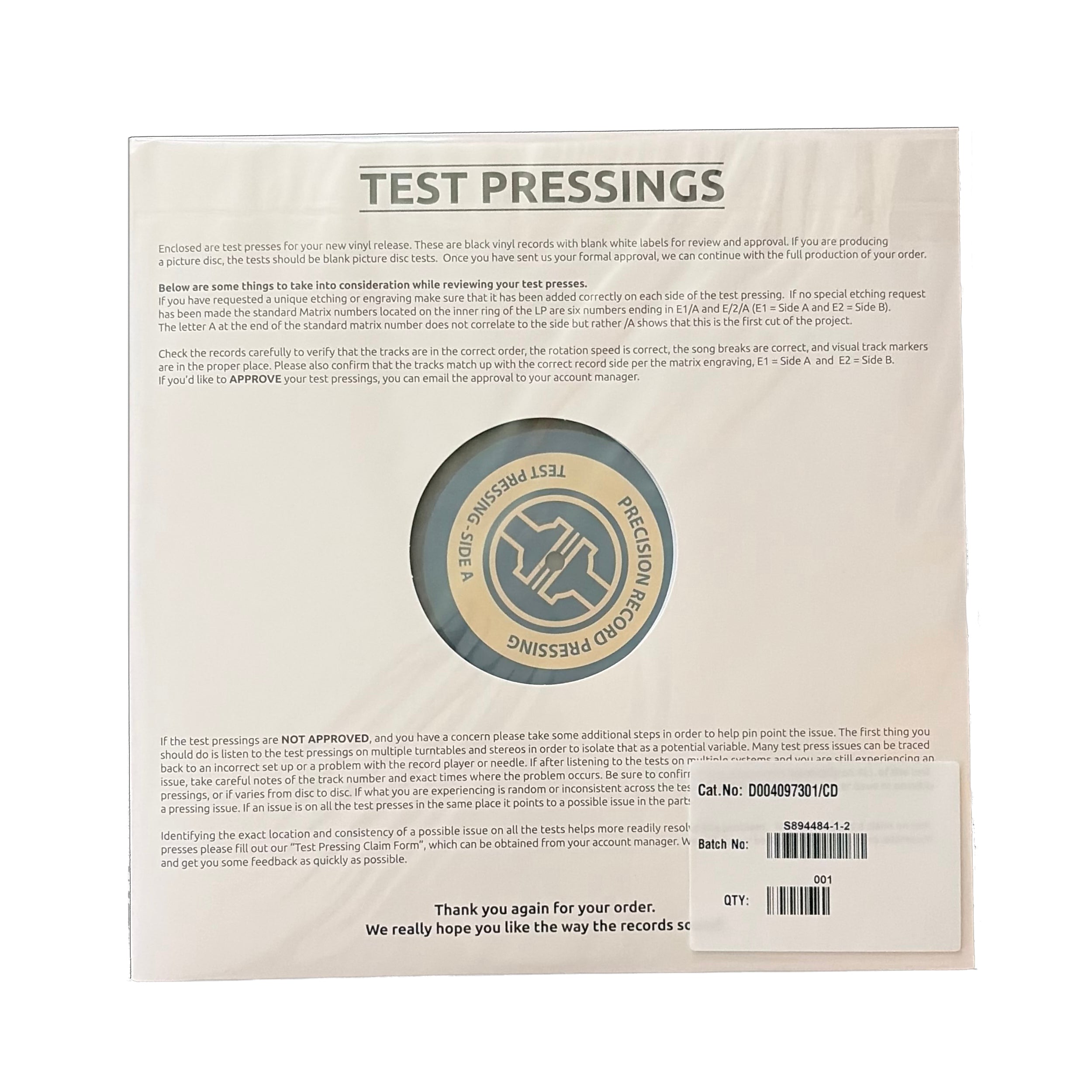 Test Pressing: LIVE 12" Vinyl (2LPs)
