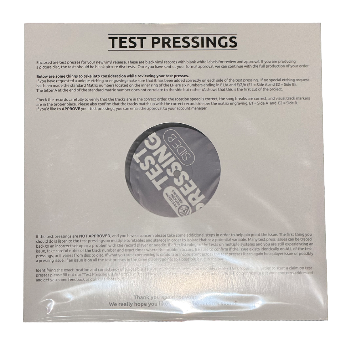 Test Pressing: SWISH 12" Vinyl